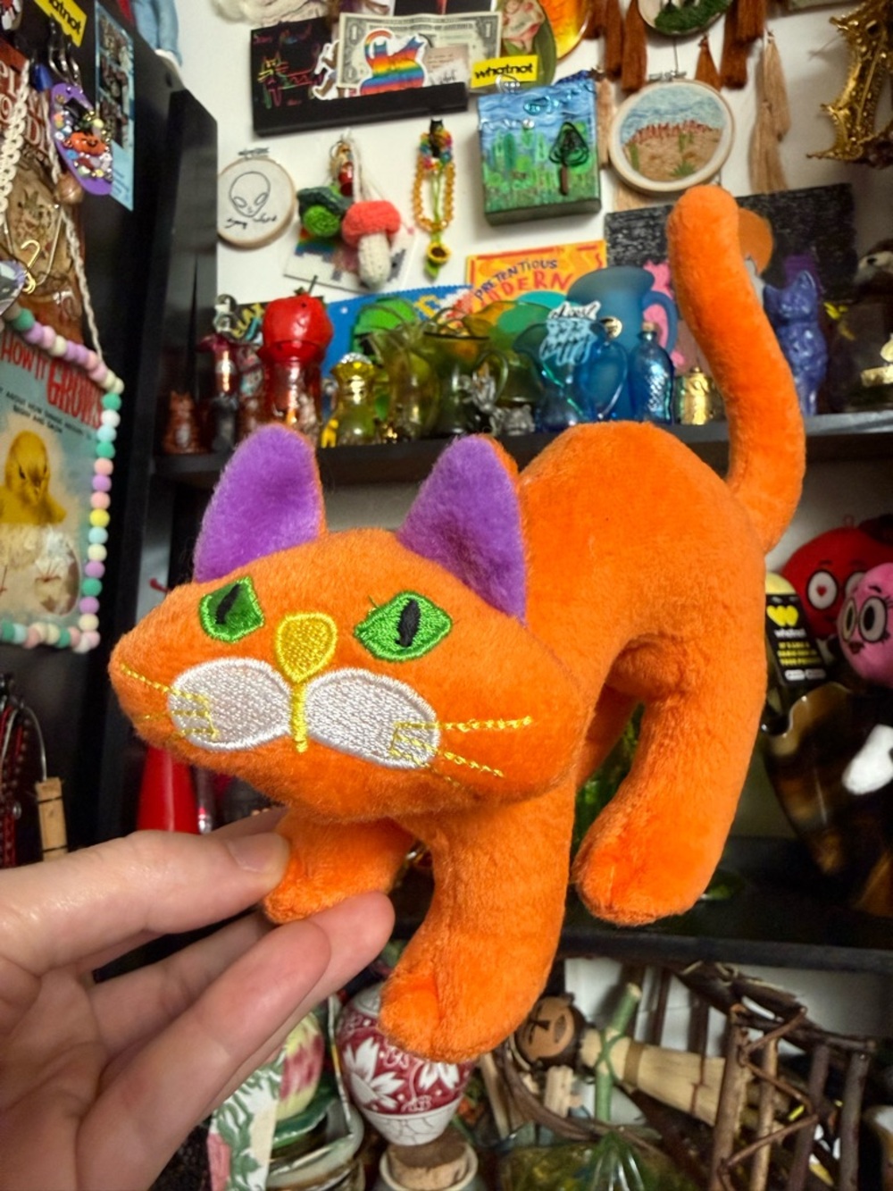 Plush Orange MCM Cat with Purple Ears ~6”